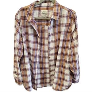 JACHS Girlfriend Plaid Cozy Flannel Pocketed Button Down Shirt Womens